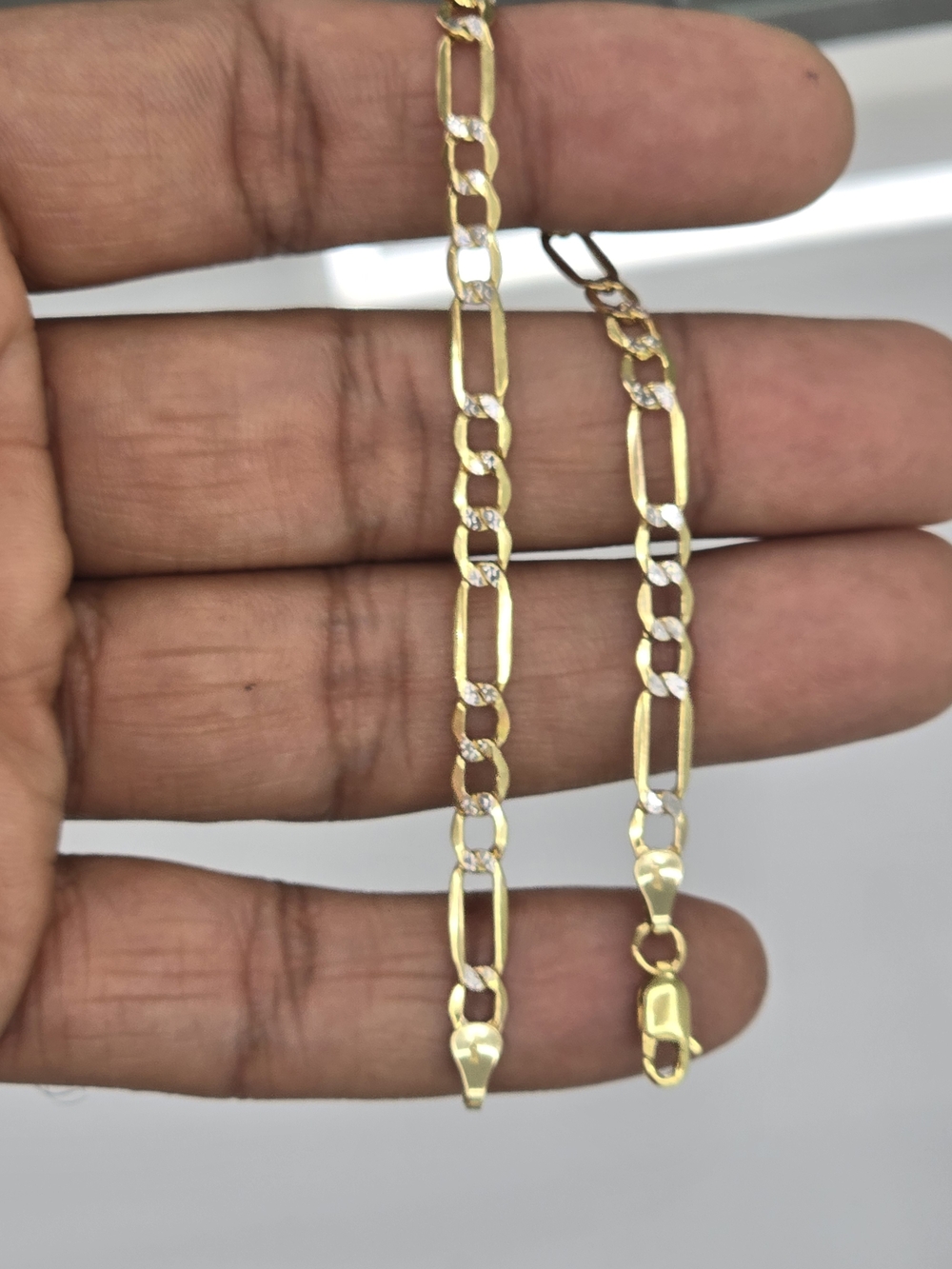 10k Real Gold Figaro Diamond Cut Bracelet 4.6mm 8 Inches